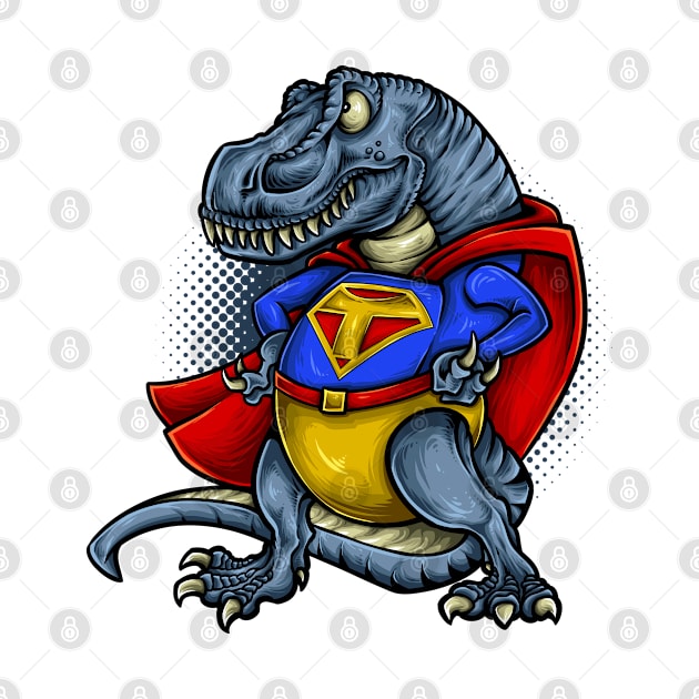 Super T-Rex Illustrated Dinosaur Superhero Design by Jarecrow 