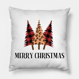 Merry Christmas – Plaid & Animal Print Trees Pillow