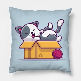 Cute Cat Play In Box Pillow