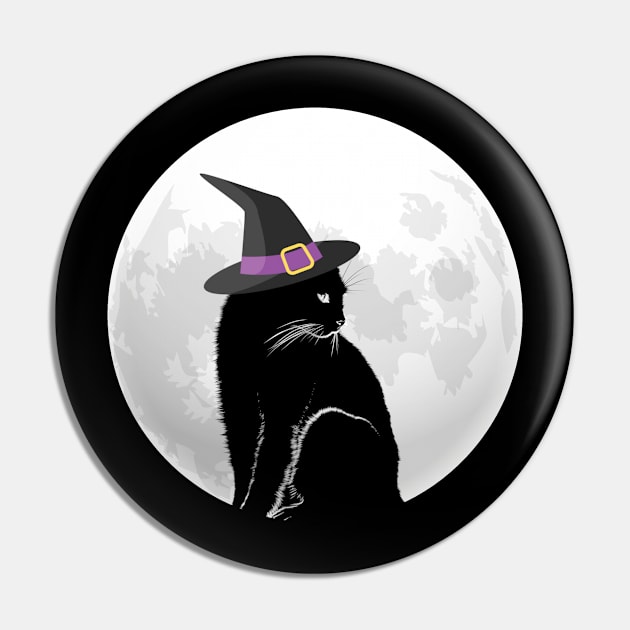 Black Witch Cat and Full Moon Pin by dentikanys