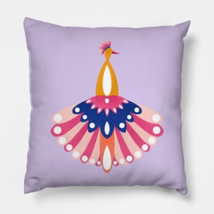 Art Deco style peacock - pink and yellow Pillow