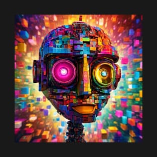 Cyberpunk Robot Head Colorful Abstract T-Shirt