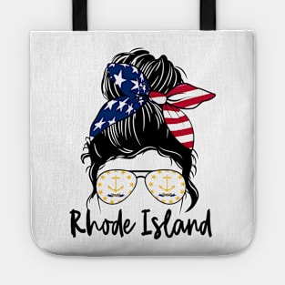 Rhode Island girl Messy bun , American Girl , Rhode Island Flag Tote