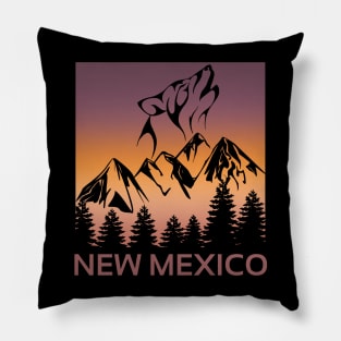 New Mexico Sunset Wolf Howling at The Moon Trees and Mountains Pillow