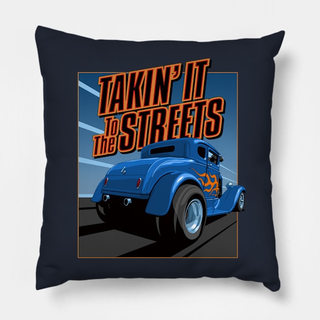 Takin' it to the streets - blue Pillow by candcretro