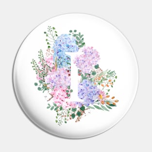 botanical monogram alphabet I hydrangea flowers Pin