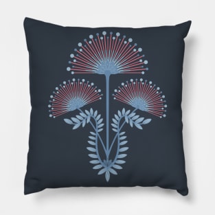 MIMOSA Art Deco Floral in Light Red Powder and Pastel Blue - UnBlink Studio by Jackie Tahara Pillow