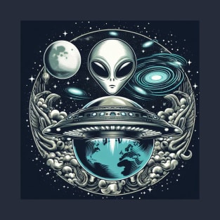 Grey Aliens in a UFO T-Shirt