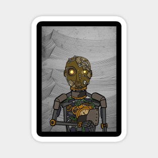 Cypherbot - Steampunk Robot with Glass Eyes and Waves Glyph Magnet