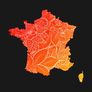 Colorful mandala art map of France with text in red and orange T-Shirt