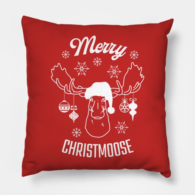 Merry Christmoose, Funny Christmas Moose Pun, Christmas Pyjama Design Pillow by Coralgb