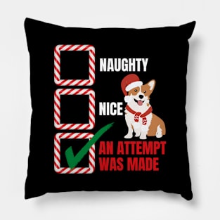 Naughty or Nice Christmas Corgi Dog Pillow