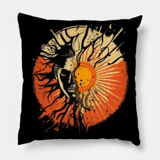 Man and Sun Abstract Design Pillow