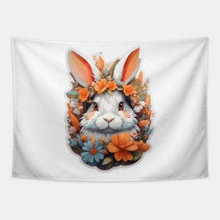 Cute Rabbit Head With Fantasy Flowers Splash Tapestry