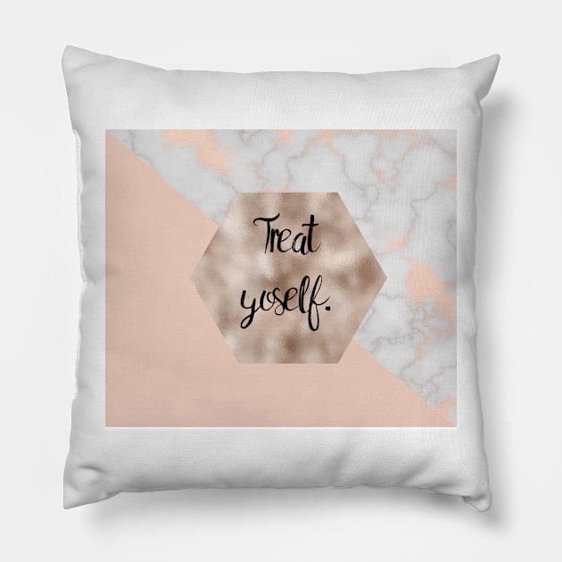 Treat yoself on rose gold pattern Pillow by marbleco