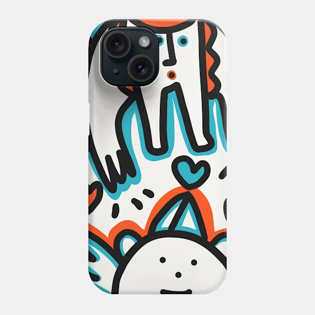 Cool Graffiti Doodle Orange Blue Lovely Creatures Phone Case by signorino