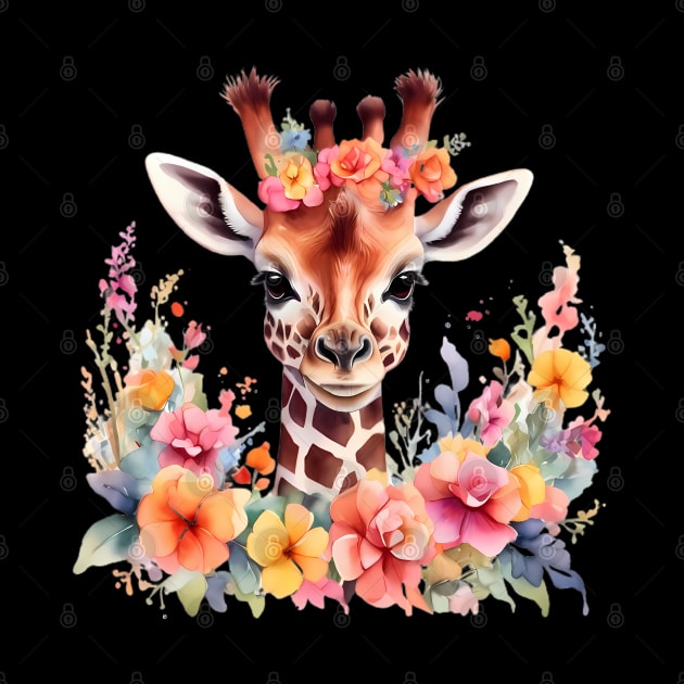 A giraffe decorated with beautiful watercolor flowers by CreativeSparkzz