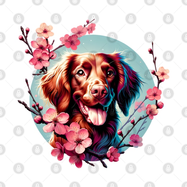 Joyful Boykin Spaniel Amidst Spring Cherry Blossoms by ArtRUs