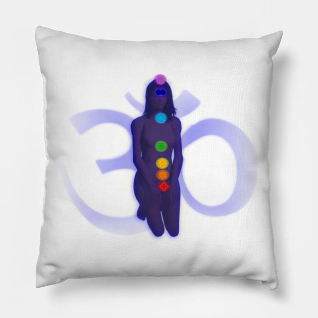 Chakra Mediation-Blue with OM Pillow by m2inspiration