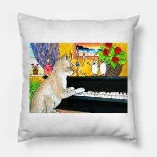 Funny Cat playing piano Cat 506 Pillow