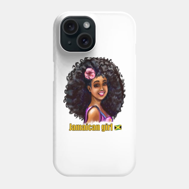 Jamaican girl I with pink hibiscus flower in her big natural afro hair. The best Gifts for black women 2022 Jamaica Phone Case by Artonmytee