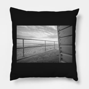 View from a wooden beach hut in the seaside town of Cromer, Norfolk Pillow