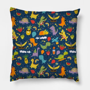 Dinosaur Fruit Party - Sunshine Brights - cute Dino pattern by Cecca Designs Pillow