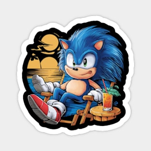 A sonic the hedgehog relaxing in a chair at the beach. (2) Magnet