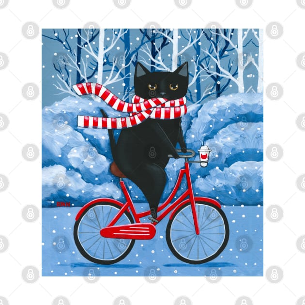 Black Cat Winter Bicycle Ride by KilkennyCat Art