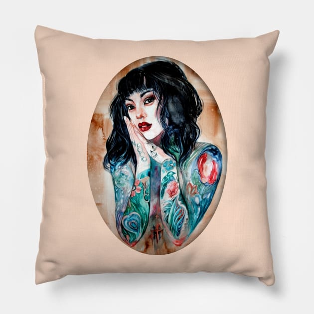 girl with tatoos Pillow by Tina_Host