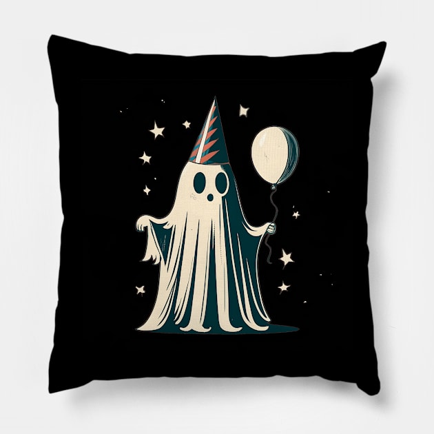 cute ghost holding ballon retro Pillow by Aldrvnd