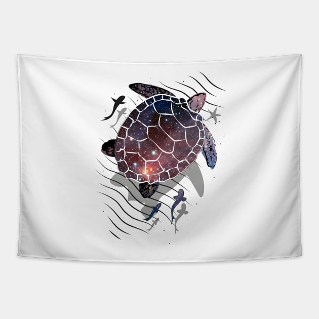 Floating space turtle Tapestry by Masato_Mio