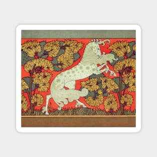 RAMPANT WHITE HORSE WITH TREES IN WOODLAND Art Nouveau Animals Magnet