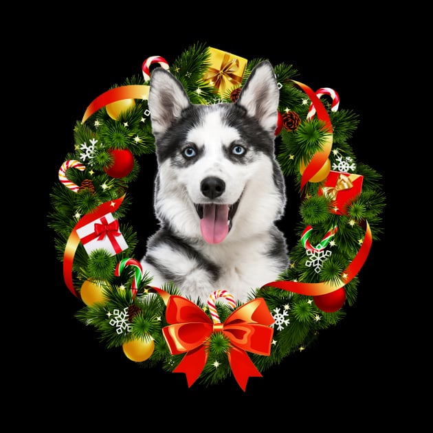 Funny Siberian Husky Christmas Wreath Ornament by Magazine
