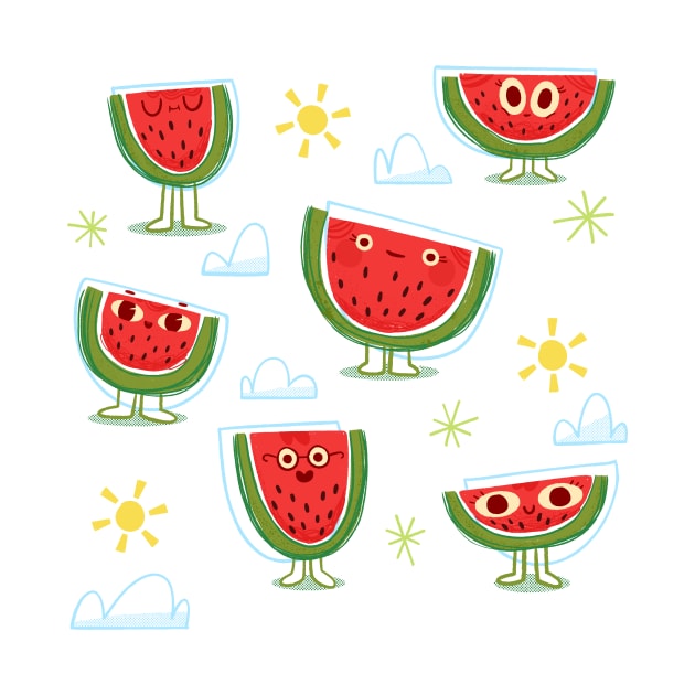 Cute watermelon characters by azbeen