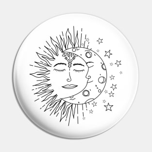 Celestial Sun Moon Black and White Pin