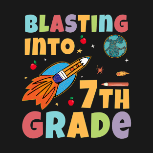 Blasting Into 7th Grade Rocket Ship Back To School Cute T-Shirt