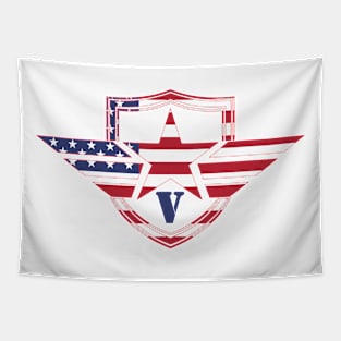 Letter V American Flag Monogram Initial Tapestry