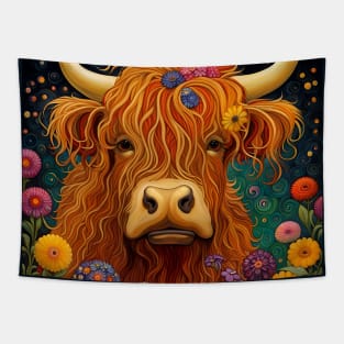 Sweet Scottish Highland Cow Under The Stars Tapestry