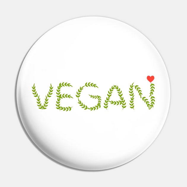 Vegan Love Lettering with Heart, Vegan Lifestyle, Anti-Cruelty, Animal Lover, Meat-Free Pin by sockdogs