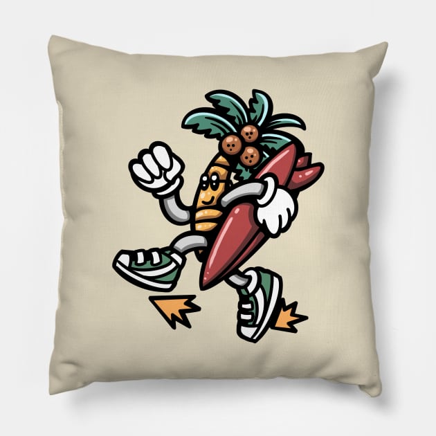 surfing palm cartoon Pillow by donipacoceng