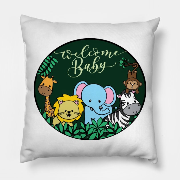 Welcome Baby - Jungle Pillow by AmazingArtMandi