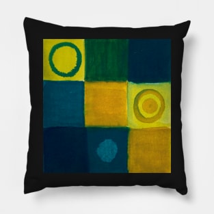 Checkers and Circles in Teal and Yellow Pillow