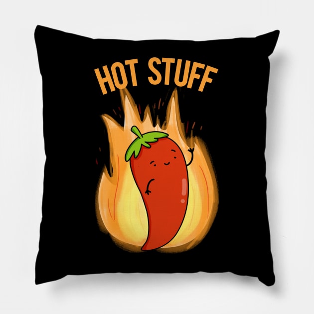 Hot Stuff Cute Chili Pun Pillow by punnybone