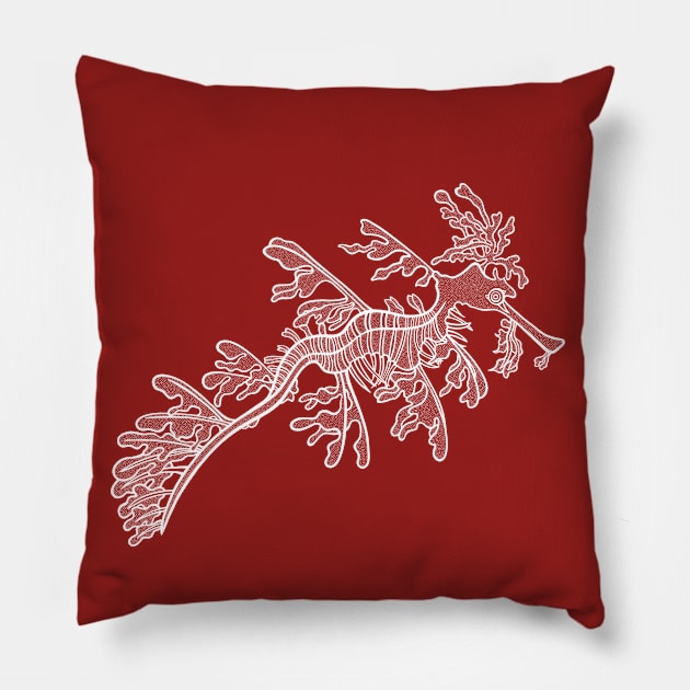 Leafy Seadragon detailed hand drawing Pillow by Green Paladin