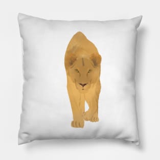 Watercolor Stalking Lioness Pillow