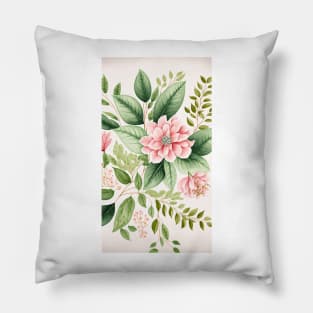 Pink Watercolor Flower Pattern With Greenery Pillow