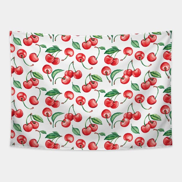 Red Cherry Fruit Pattern Tapestry by edwardechoblue