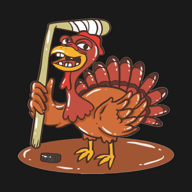 Turkey With Ice Hockey For Thanksgiving by Artmoo