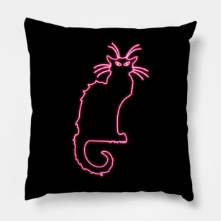 Pink Neon - Chat Noir - Black Cat - Art Nouveau Pillow